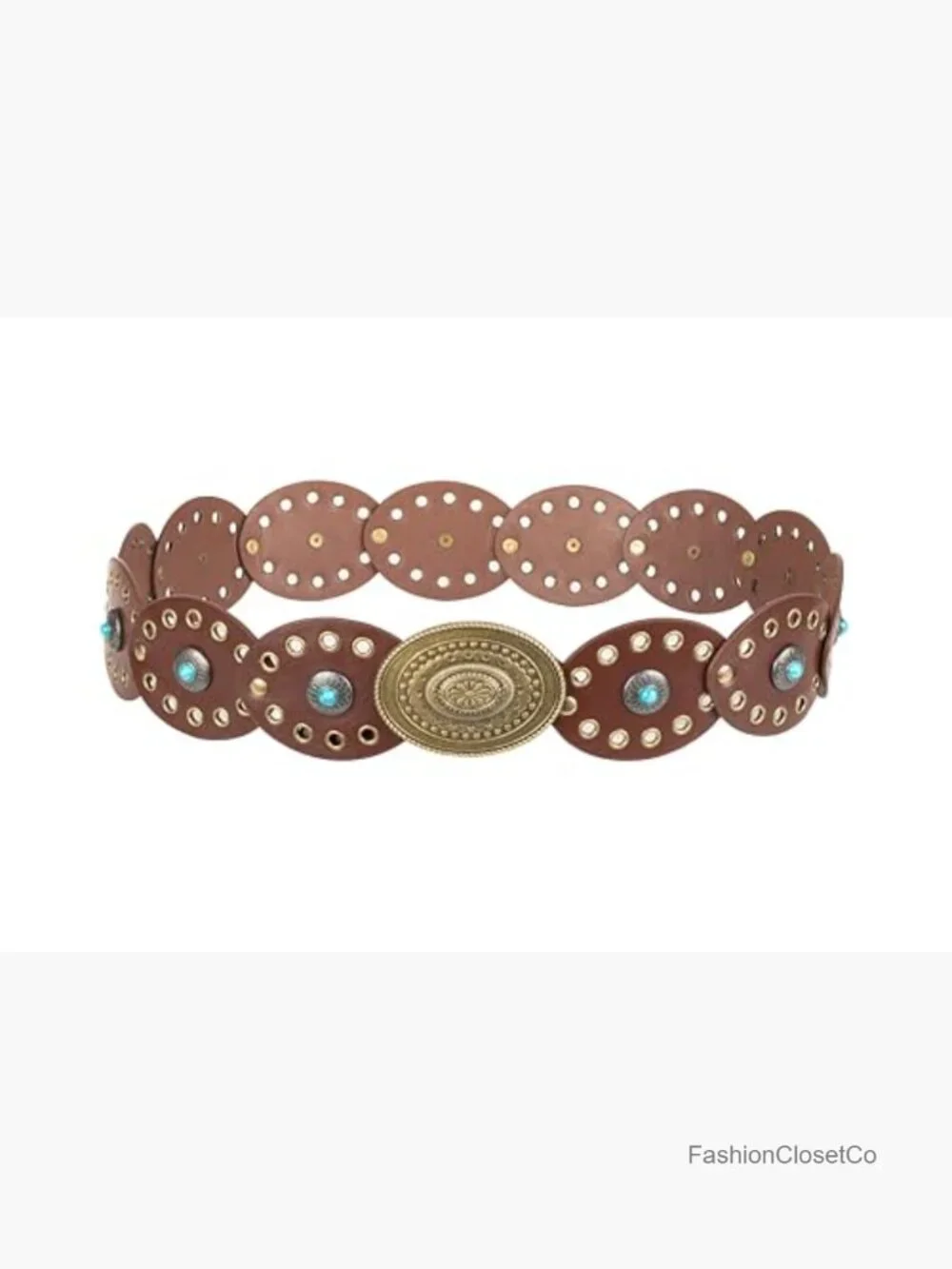 Vintage Western Concho Disk Belt - PU Leather Cowgirl Wide Boho Waist Belt